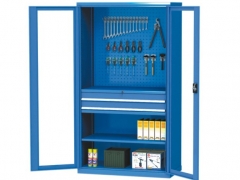 Adjustable Glass Storage Cabinet with Drawer