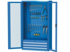Glass Storage Cabinet with Louvered Hanging Panel